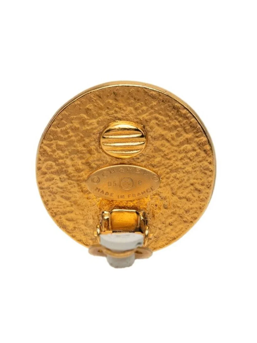Chanel CC Logo Vintage Round Earrings Gold Plated Faux Pearl